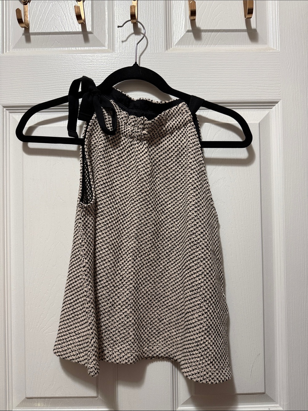 Madewell Black and Cream Textured Tie-Neck Camisole